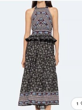 Sea New York EVERLY EMBROIDERY HALTER NECK DRESS